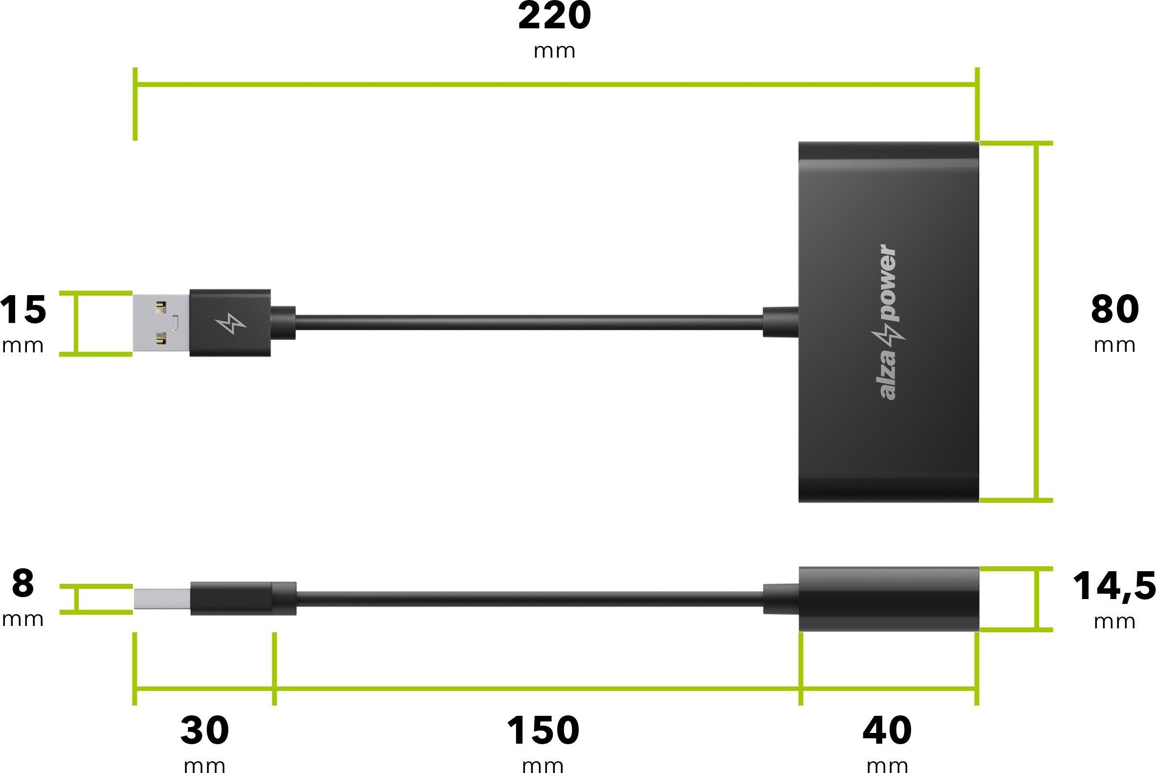 USB-Hub AlzaPower USB-Hub USB-A (M) auf 4× USB-A 2.0 (F) schwarz