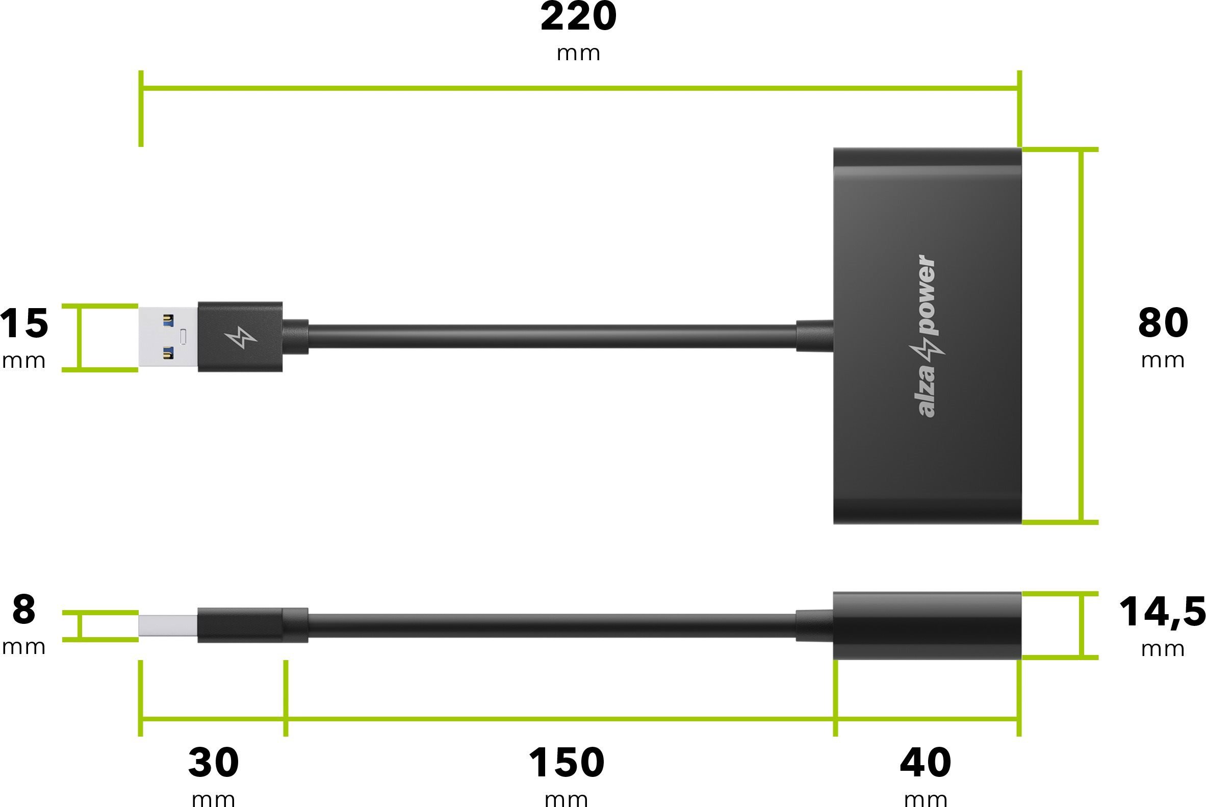 USB Hub AlzaPower USB hub USB-A (M) to 3× USB-A 3.0 (F) with RJ45 black