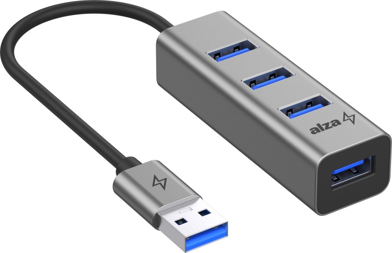 USB Hub AlzaPower Metal USB hub USB-A (M) na 4× USB-A 3.0 (F) vesmírně šedý