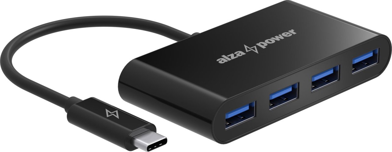 USB Hub AlzaPower USB hub USB-C (M) na 4× USB-A 3.0 (F) černý