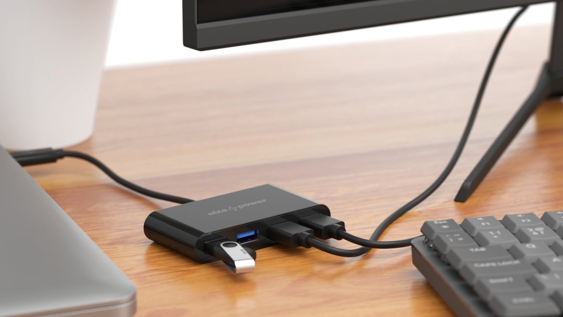 USB Hub AlzaPower USB hub USB-C (M) na 4× USB-A 3.0 (F) černý