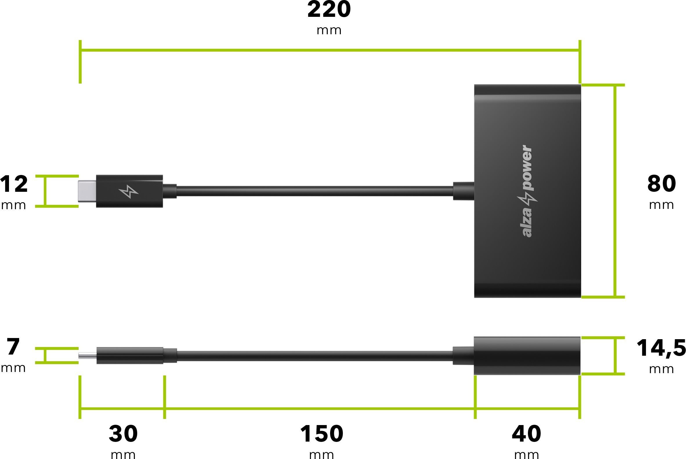 USB Hub AlzaPower USB hub USB-C (M) na 4× USB-A 3.0 (F) černý