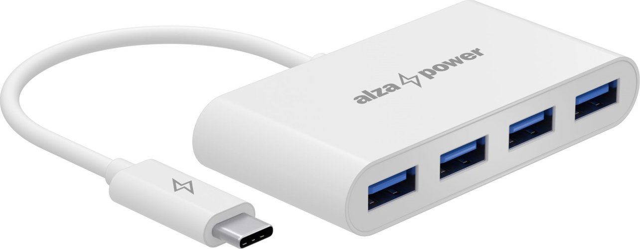 USB-Hub AlzaPower USB-Hub USB-C (M) auf 4× USB-A 3.0 (F) weiß