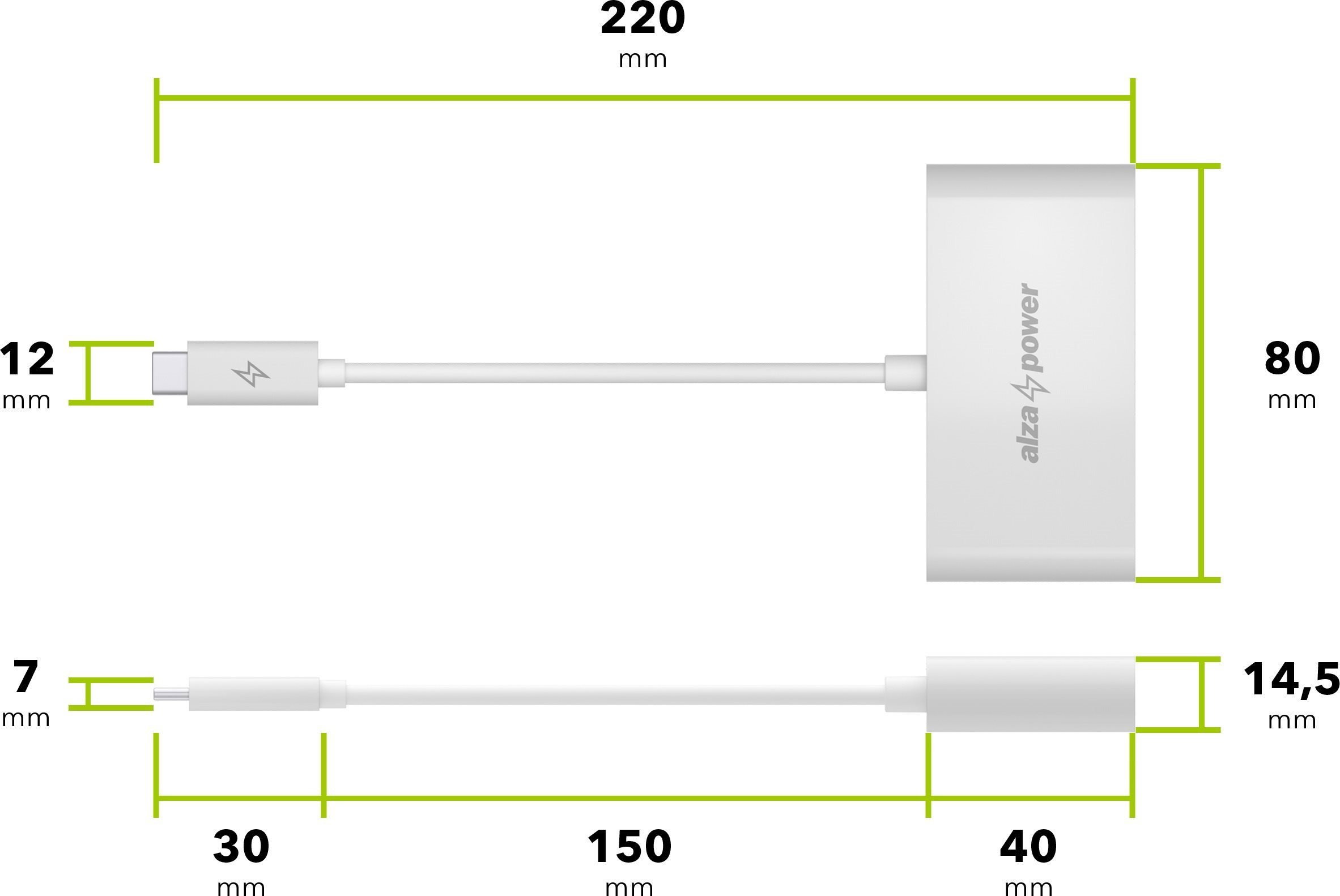 USB-Hub AlzaPower USB-Hub USB-C (M) auf 4× USB-A 3.0 (F) weiß