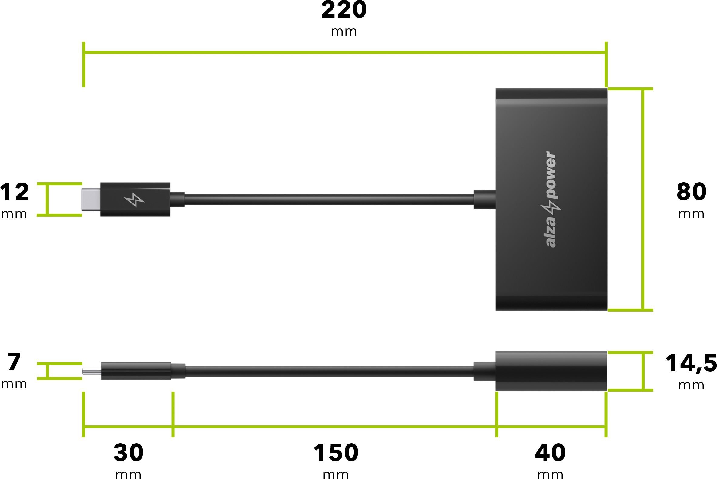 USB-Hub AlzaPower USB-Hub USB-C (M) auf 3× USB-A 3.0 (F) mit RJ45 schwarz