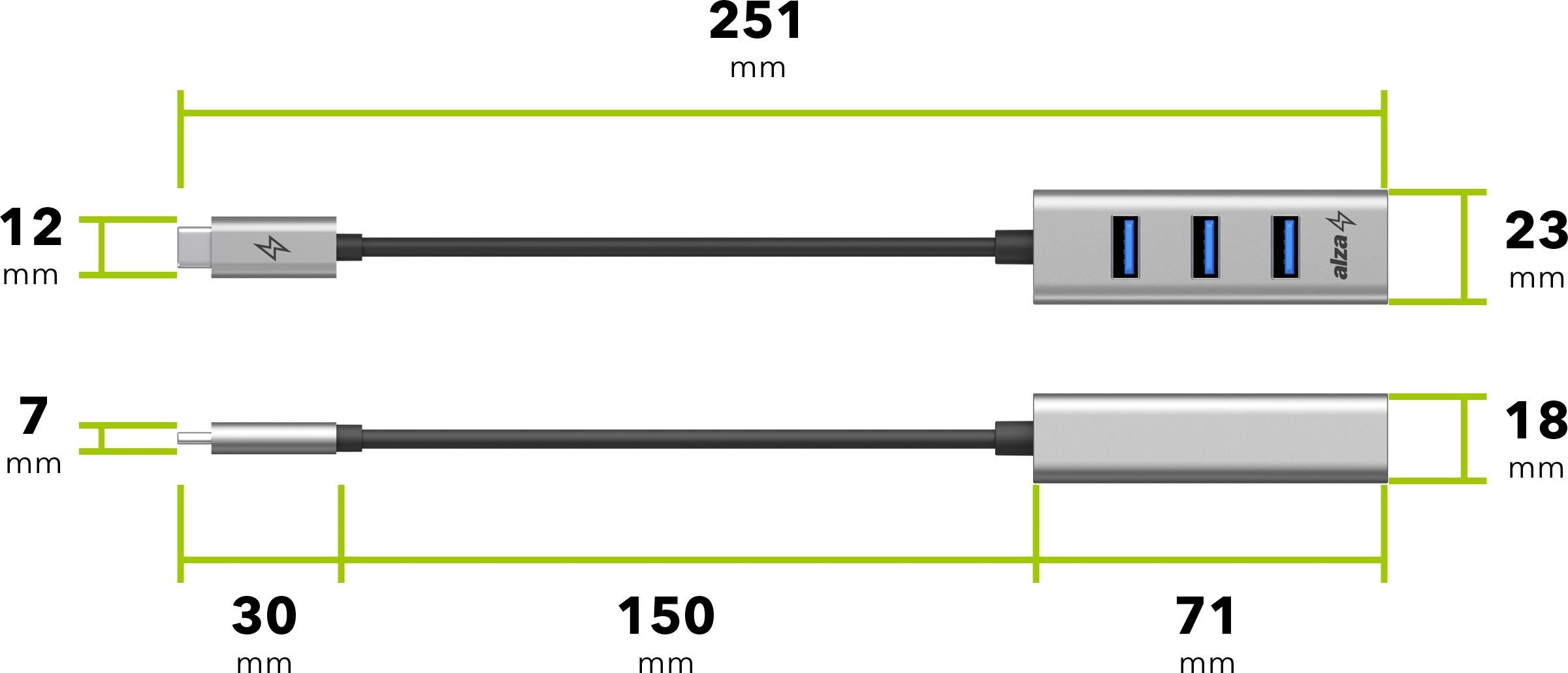 USB-Hub AlzaPower Metall-USB-Hub USB-C (M) auf 4× USB-A 3.0 (F) space grey