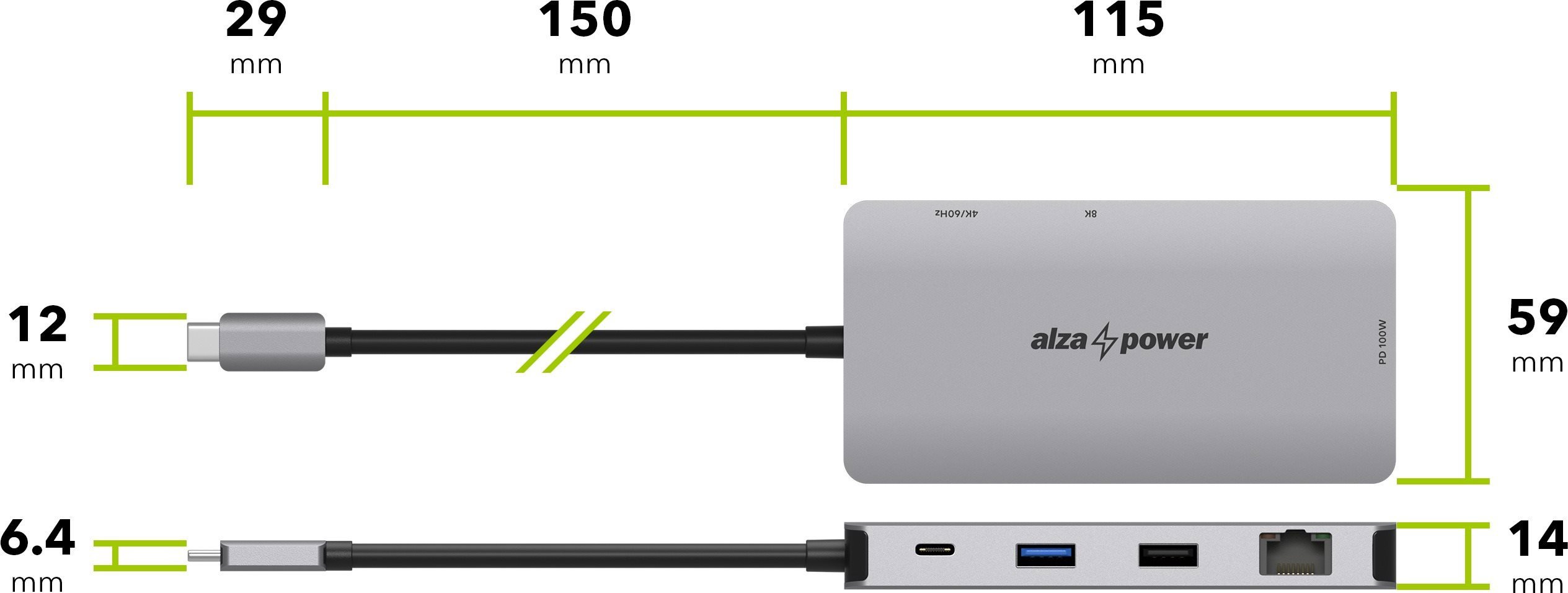 AlzaPower Metal USB-C Dock Station 9in1 Dual Screen 8K Space Grey