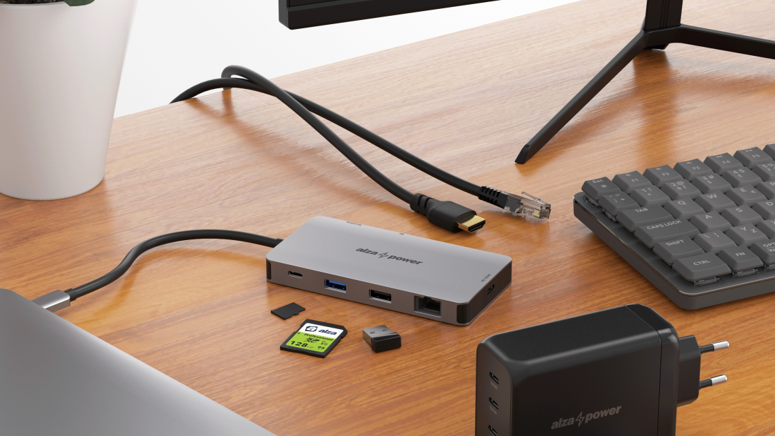 AlzaPower Metal USB-C Dock Station 9in1 Dual Screen 8K Space Grey