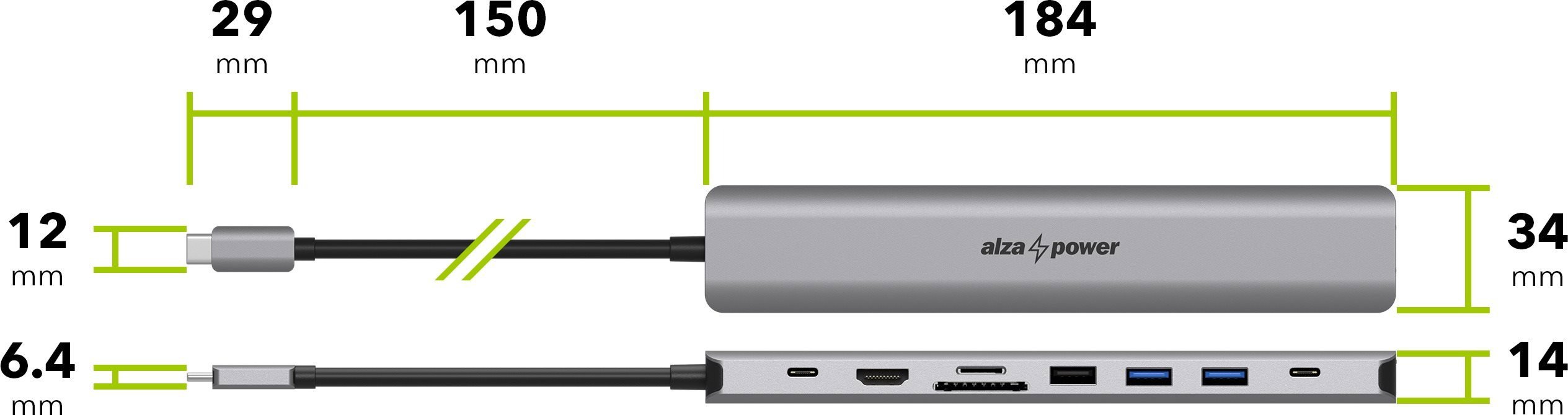 AlzaPower Metal USB-C Dock Station 9in1 (140W) Space Grau