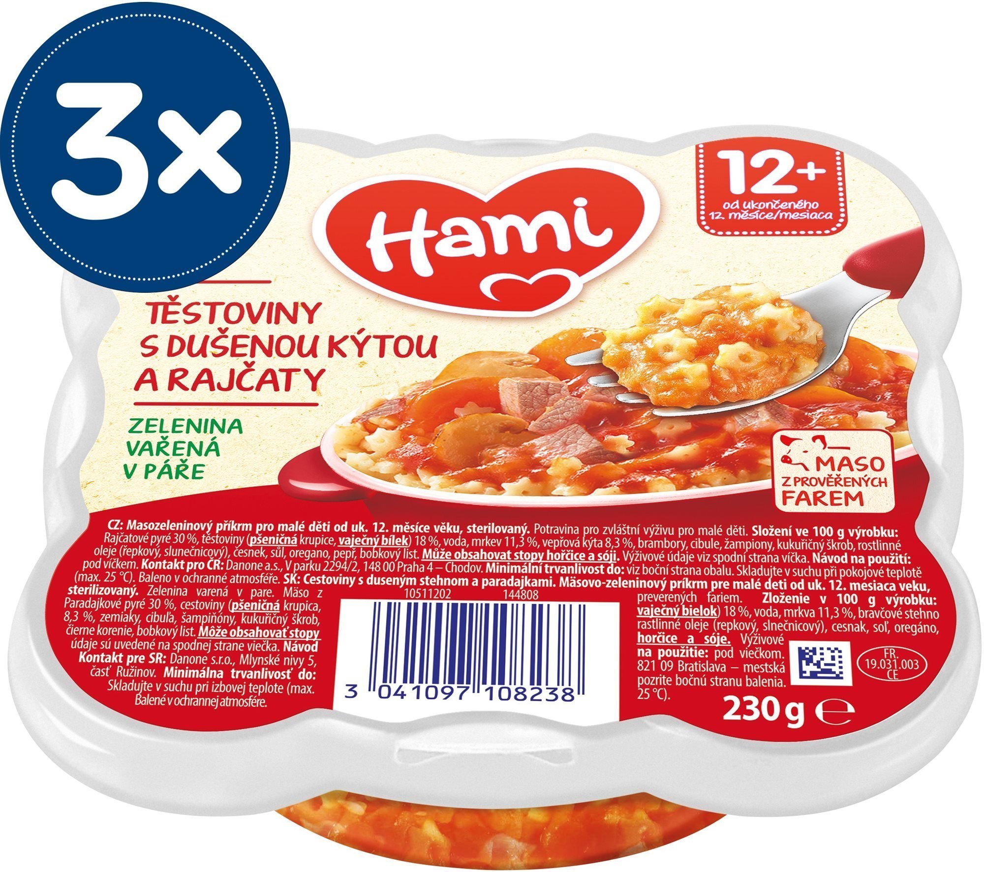 Hami Talířek Těstoviny s dušenou kýtou a rajčaty 3× 230 g
