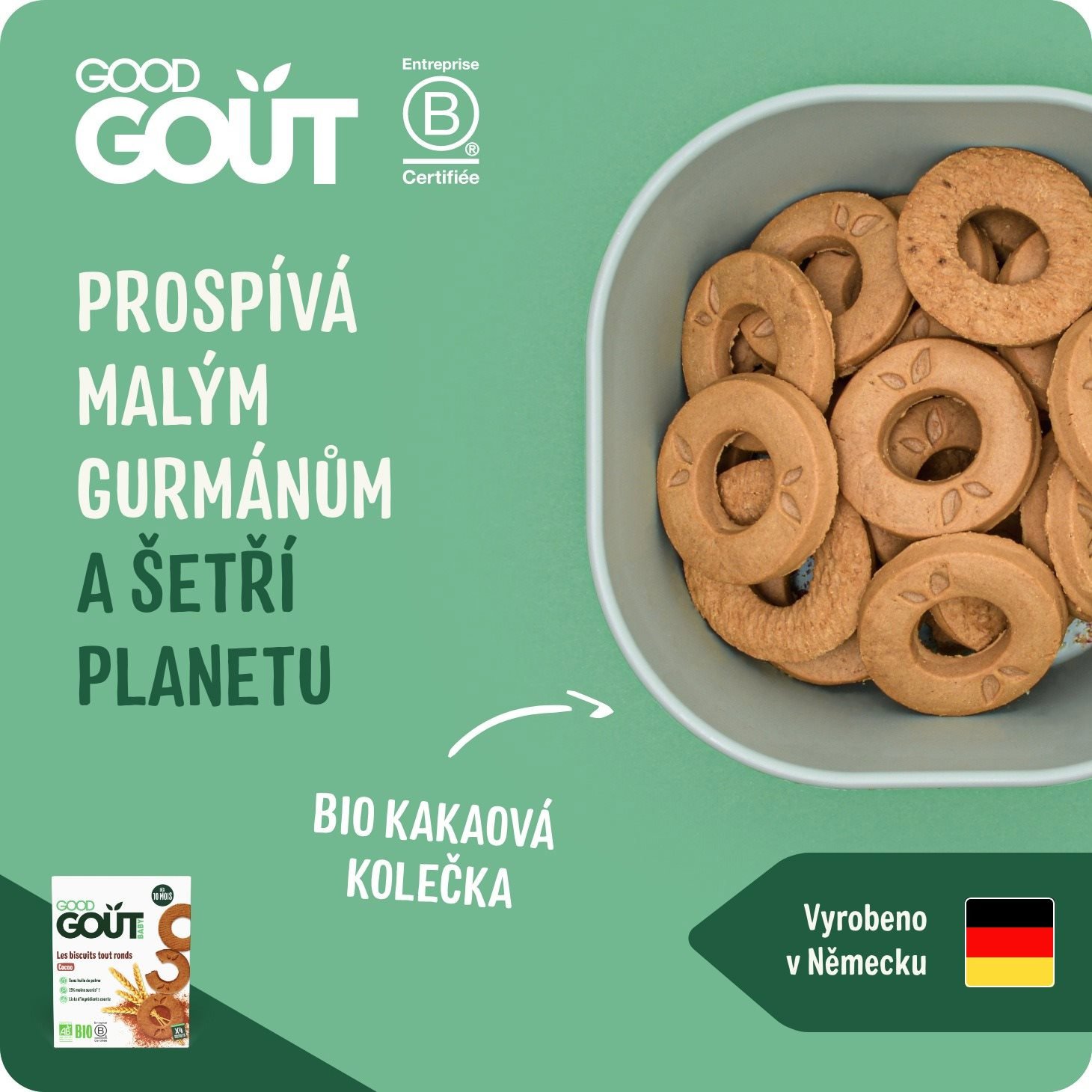 Sušenky pro děti - Sušenky pro děti Good Gout BIO Kakaová kolečka 3× 70 g