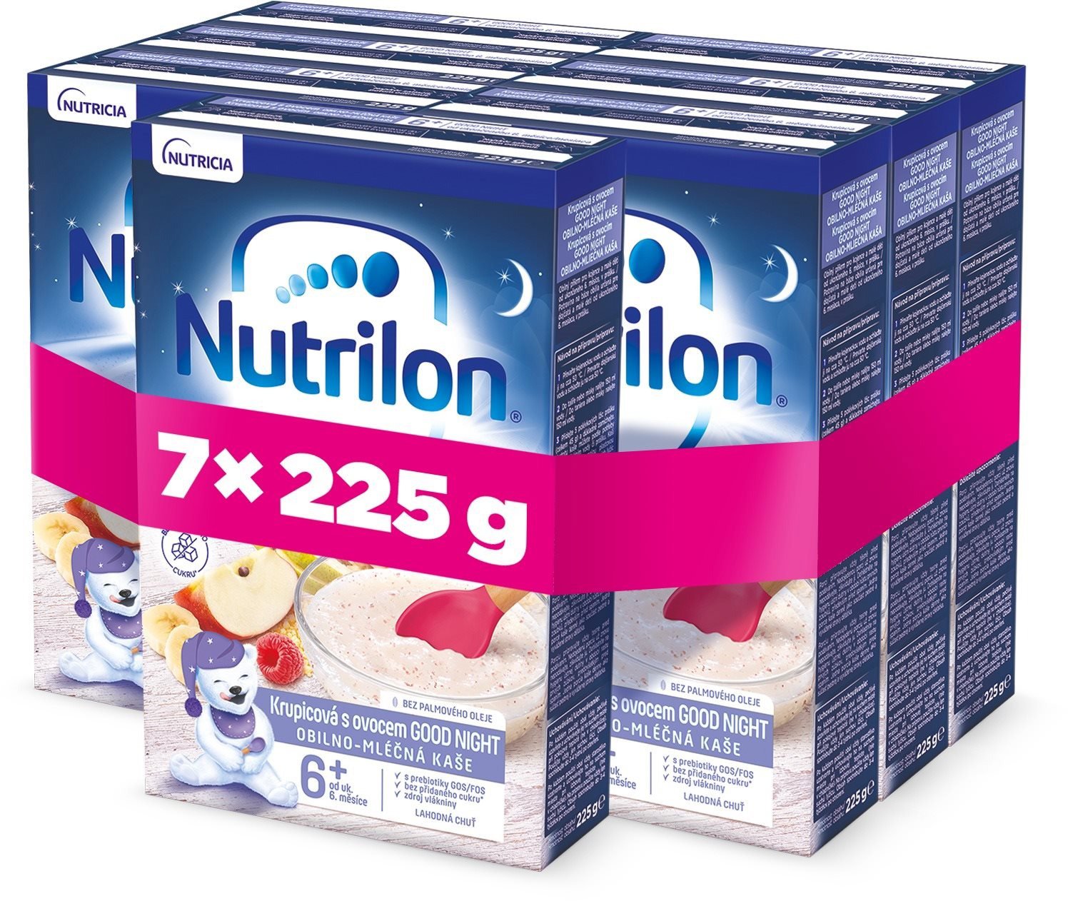 Mléčná kaše Nutrilon Pronutra Krupicová kaše s ovocem GOOD NIGHT 7× 225 g