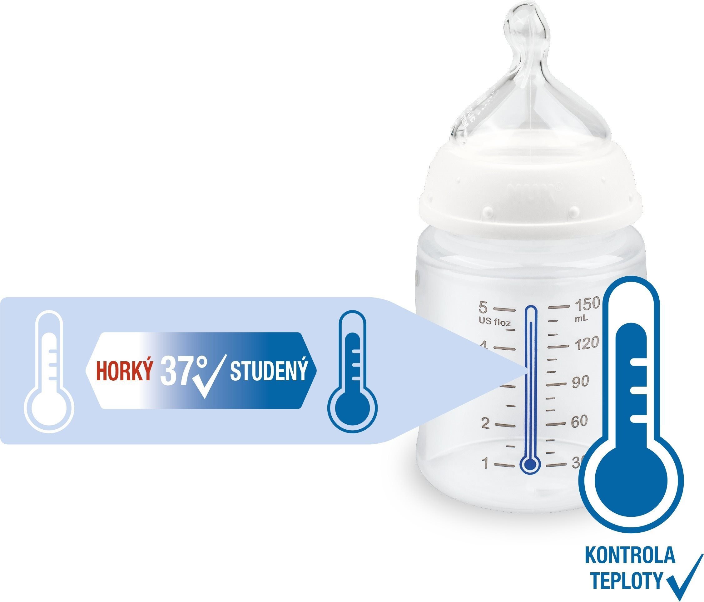Kojenecká láhev NUK FC+ Lahev s kontrolou teploty 150 ml modrá