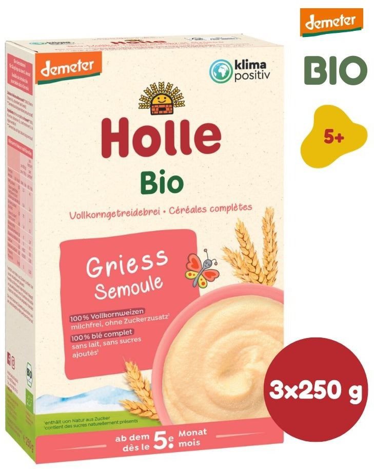 Nemléčná kaše HOLLE BIO krupičná kaše 3× 250 g