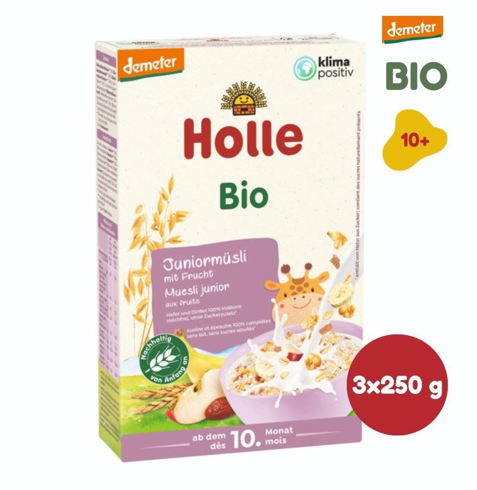 HOLLE BIO Junior musli 3 zrnné s ovocem 3× 250 g