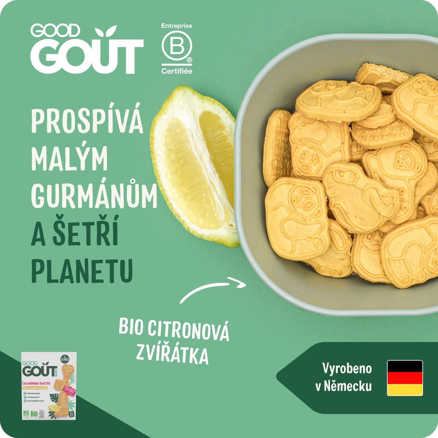 Sušenky pro děti - Sušenky pro děti Good Gout BIO Citronová zvířátka 80 g