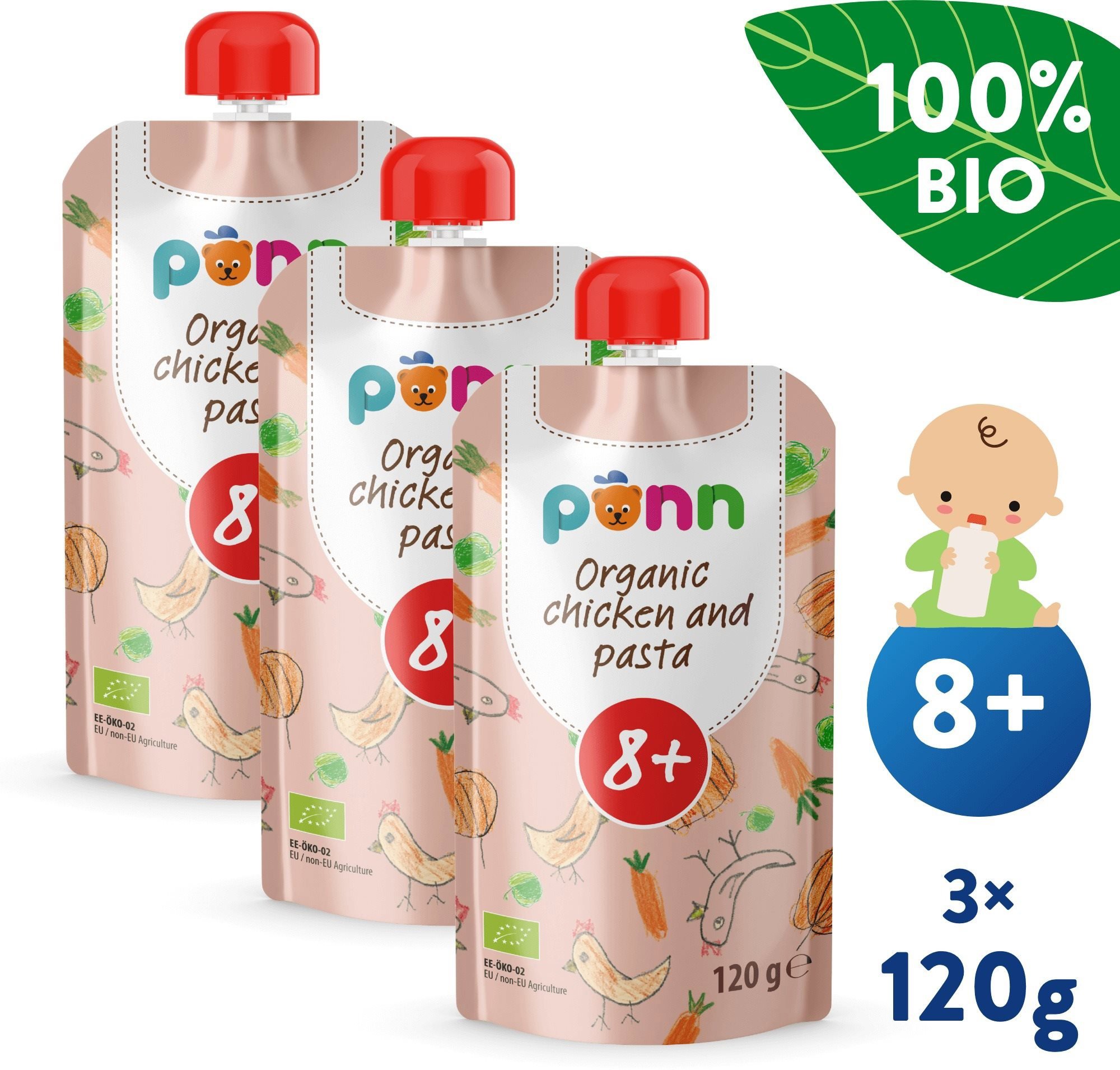 Kapsička pro děti SALVEST Ponn BIO Kuřátko s těstovinami 3× 120 g
