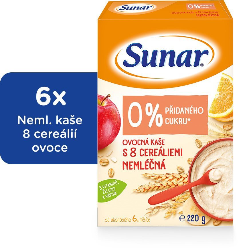 Sunar Ovocná kaše s 8 cereáliemi 6× 220 g
