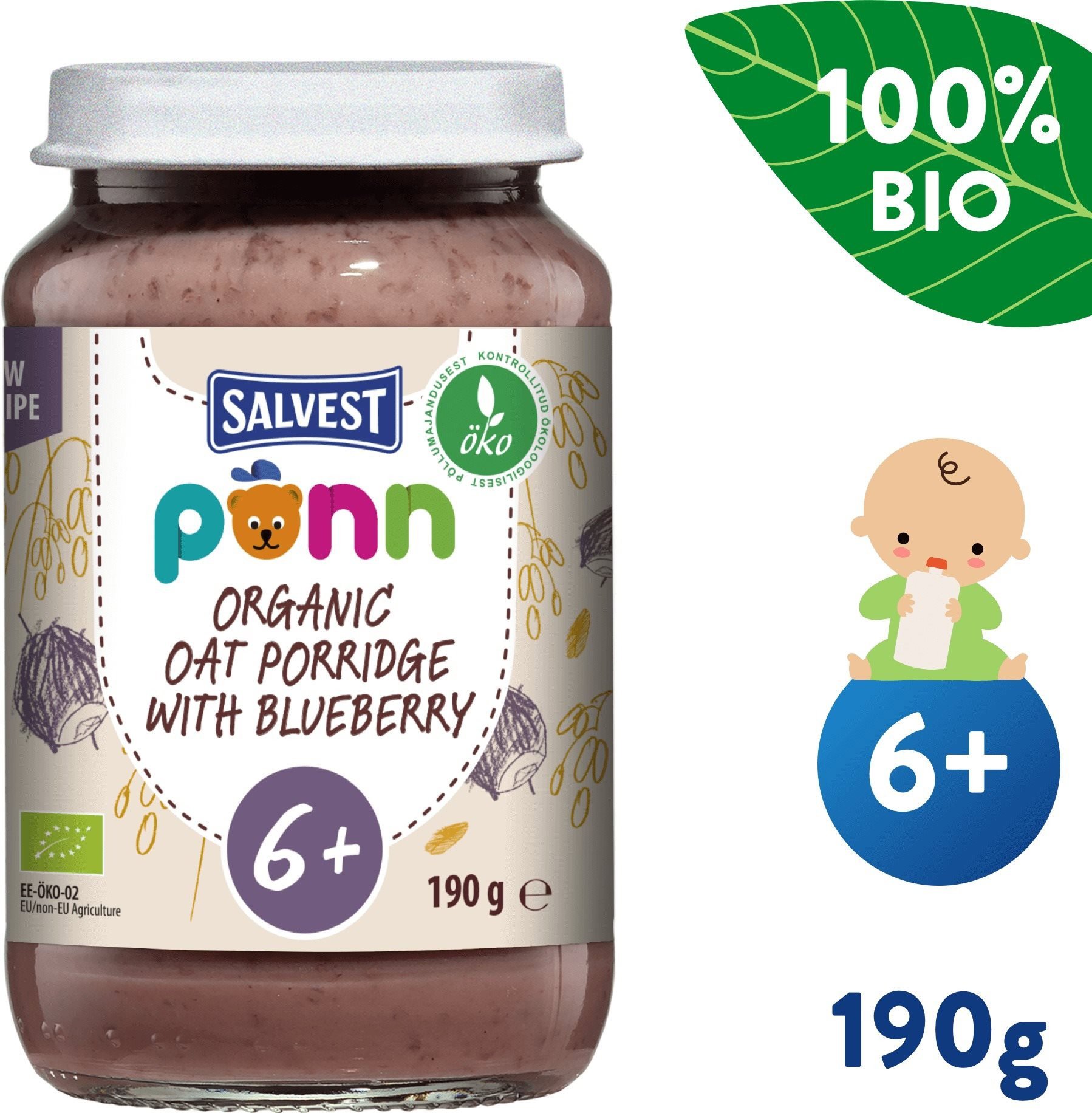 Příkrm SALVEST Ponn BIO Borůvky s ovesnými vločkami (190 g)