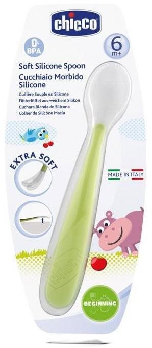 Dětská lžíce Chicco lžička silikon Soft 6 m+, zelená