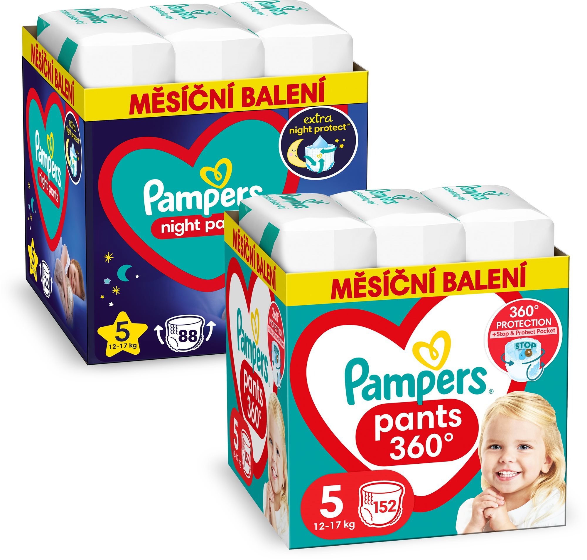 Plenkové kalhotky PAMPERS Pants vel. 5 (152 ks) + Night Pants vel. 5 (88 ks)
