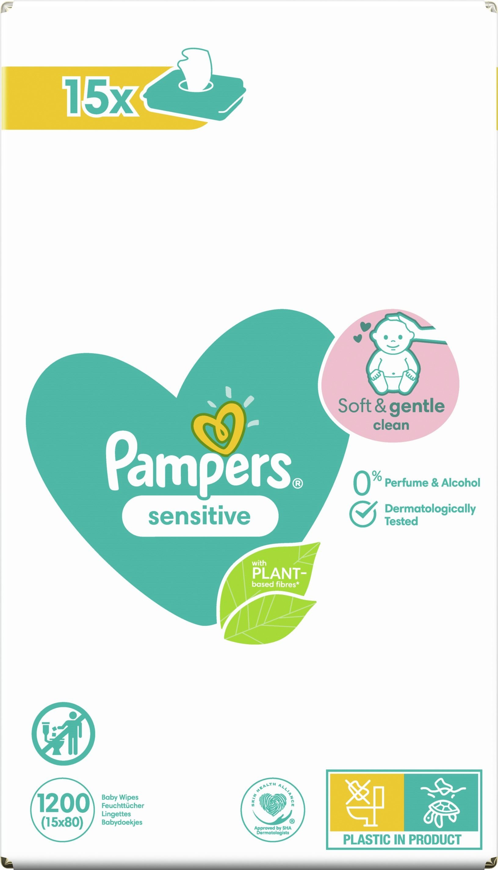 Dětské vlhčené ubrousky PAMPERS Sensitive Baby 15× 80 ks