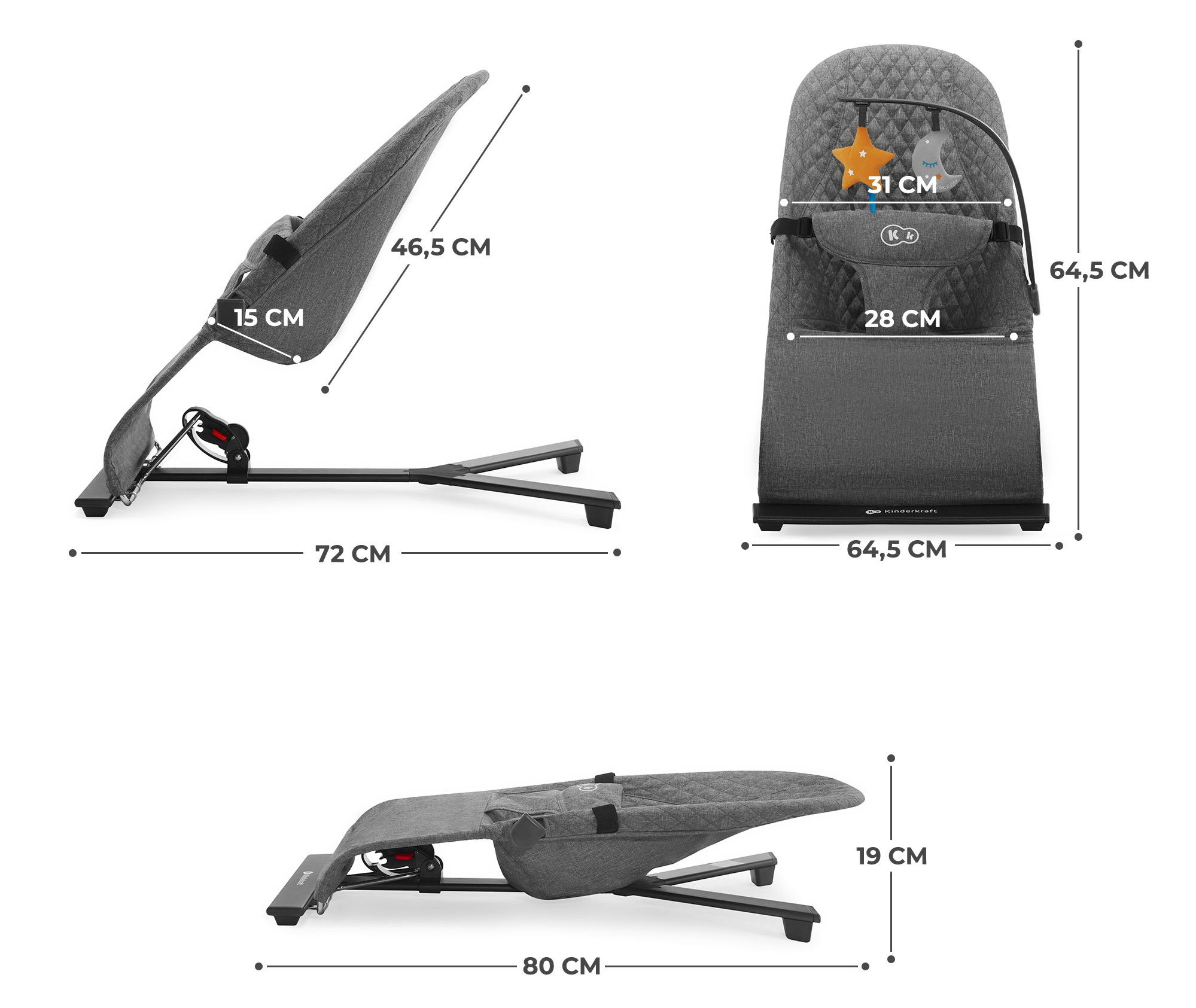 Dětské lehátko Kinderkraft Mimi Grey