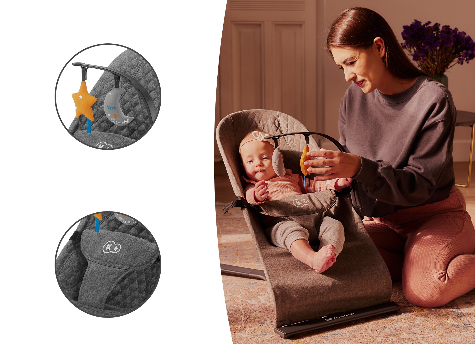 Dětské lehátko Kinderkraft Mimi Grey