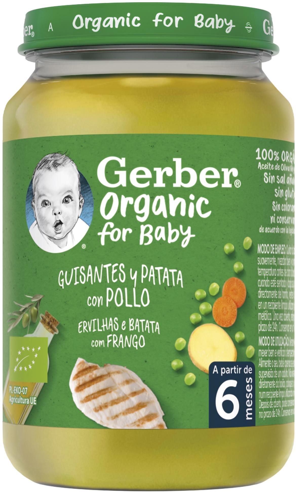 Příkrm GERBER Organic dětský příkrm hrášek s bramborami a kuřecím masem 190 g