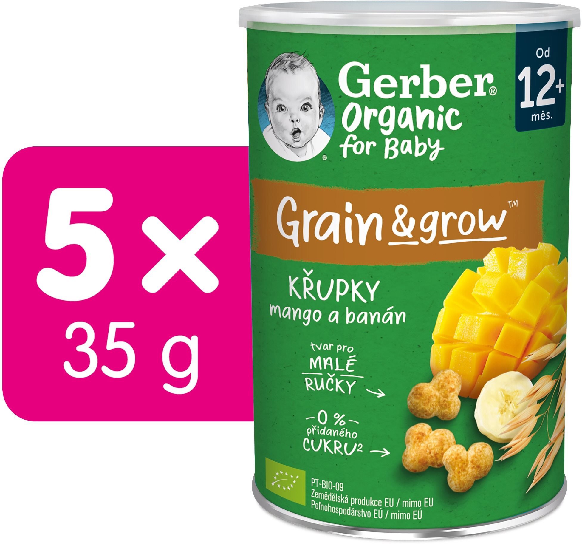 Křupky pro děti GERBER Organic křupky s mangem a banánem 5× 35 g