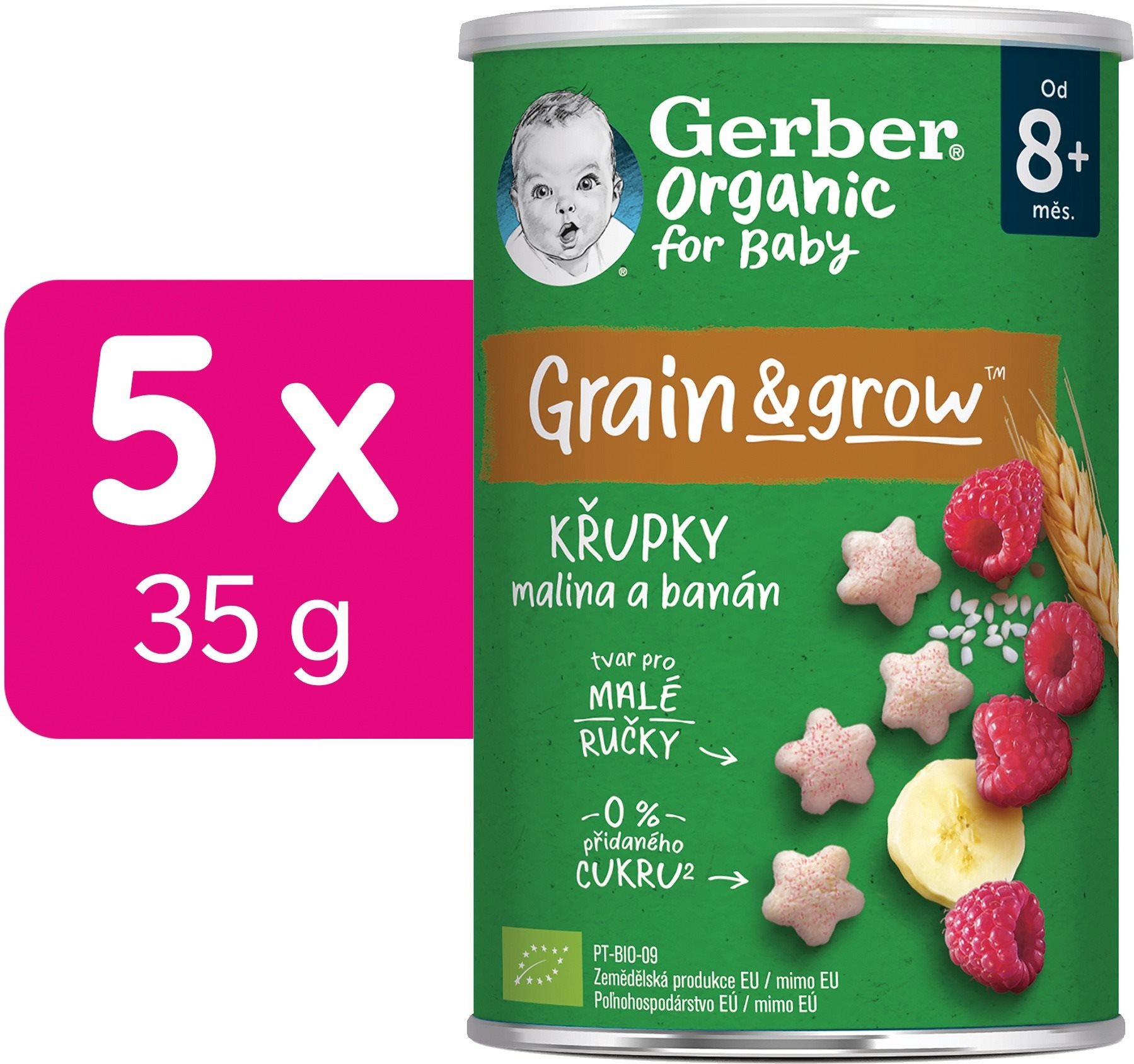 Křupky pro děti GERBER Organic křupky s malinami a banánem 5× 35 g