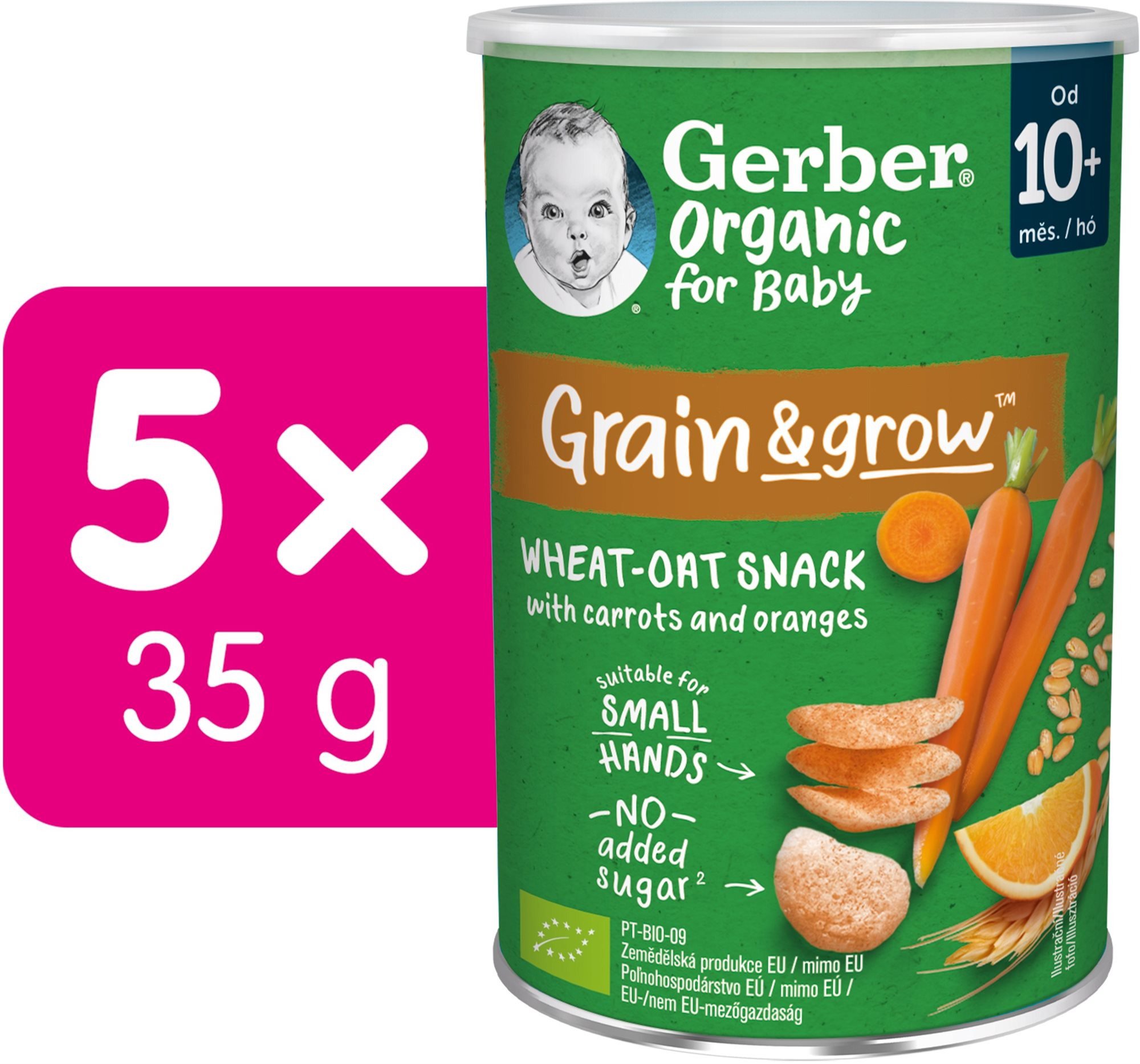Křupky pro děti GERBER Organic křupky s mrkví a pomerančem 5× 35 g
