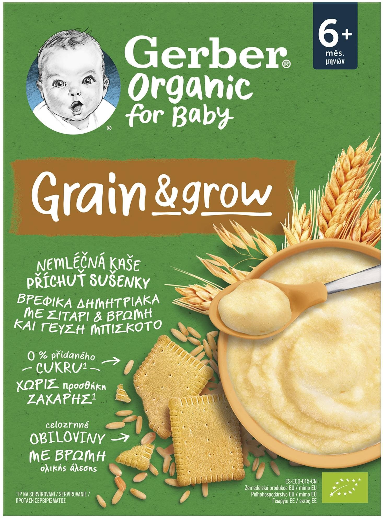 Nemléčná kaše GERBER Organic nemléčná kaše s příchutí sušenky 200 g