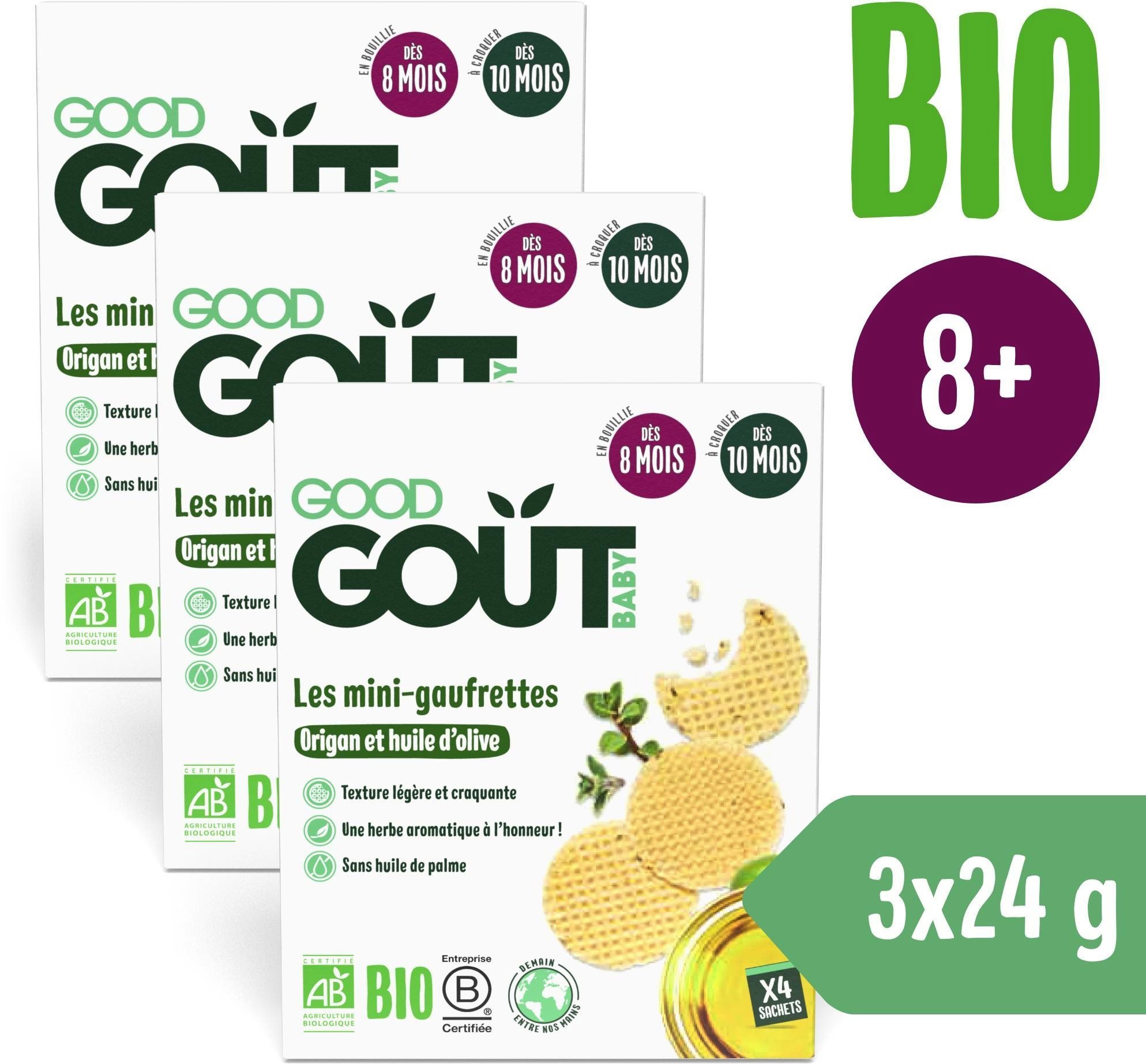 Sušenky pro děti Good Gout BIO wafle s oregánem a olivovým olejem (3× 24 g)