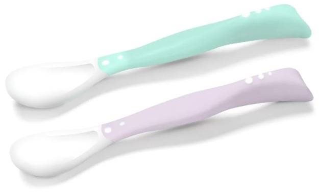 BabyOno dětské elastické lžičky, mátová/fialová, 2 ks