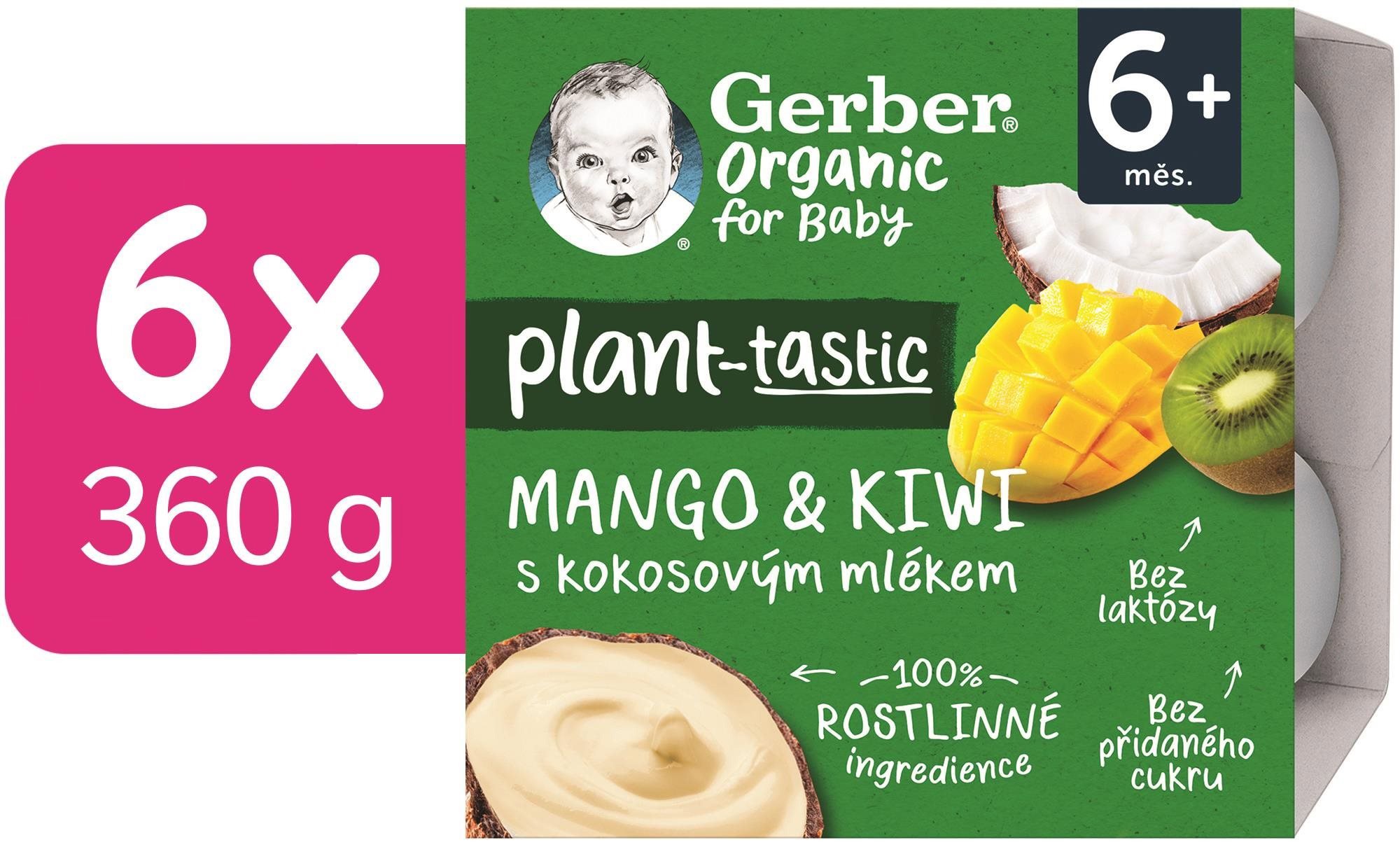 Příkrm GERBER Organic 100% rostlinný dezert mango a kiwi s kokosovým mlékem 6× (4× 90 g)