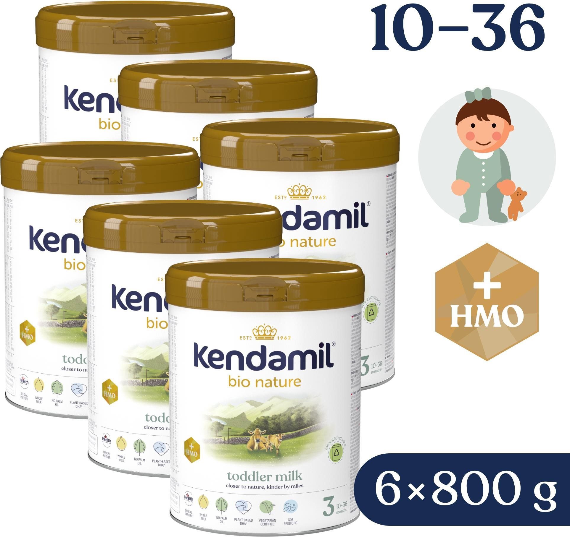 Kojenecké mléko Kendamil BIO Nature 3 HMO+ (6× 800 g)