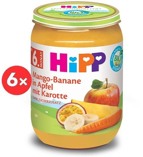 Příkrm HiPP BIO Jablko s banánem, mangem a mrkví 6× 190 g