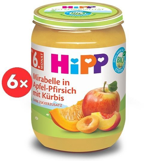 Příkrm HiPP BIO Jablko, broskve, mirabelky, máslová dýně 6× 190 g