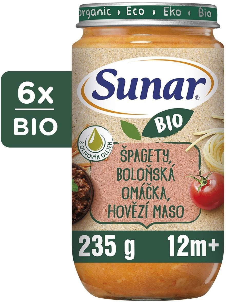 Sunar BIO příkrm špagety, boloňská omáčka, hovězí maso 12m+, 6× 235 g