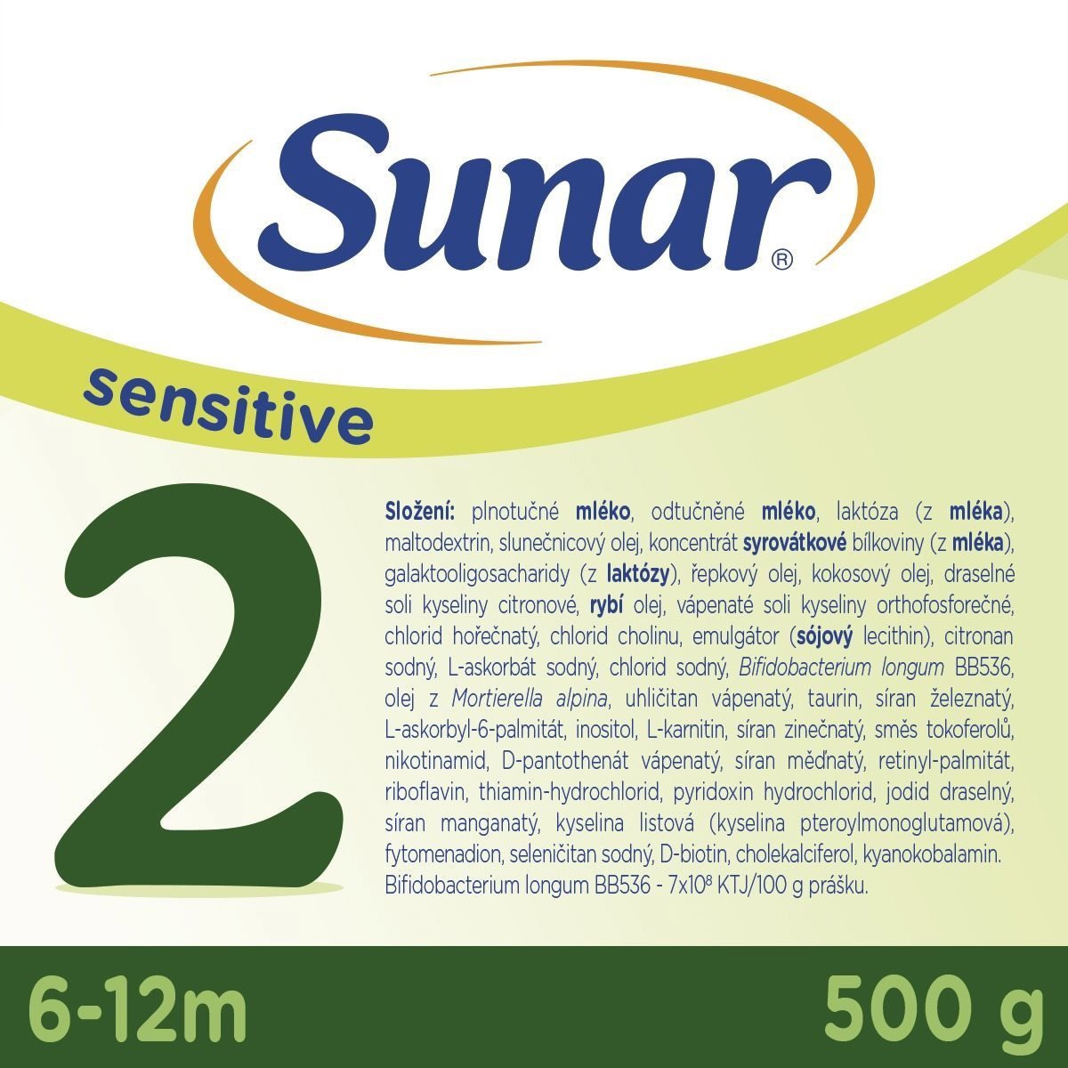 –Sunar Sensitive 2 pokračovací kojenecké mléko, 500 g