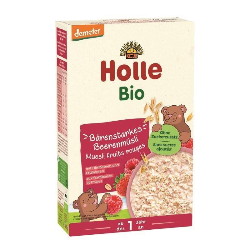 Nemléčná kaše HOLLE Bio musli s kousky jahod a malin 250 g