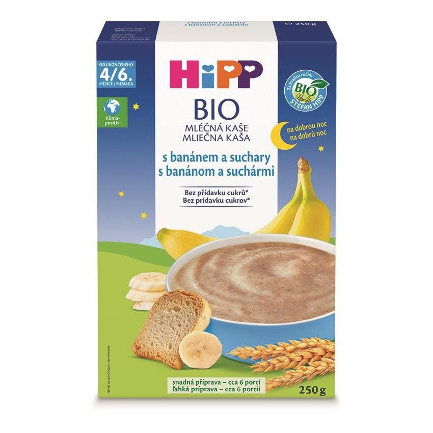 HiPP BIO Mléčná kaše na dobrou noc s banánem a suchary 250 g