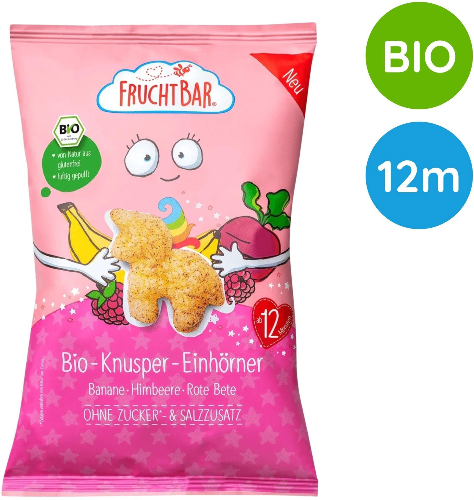 Křupky pro děti - Křupky pro děti FruchtBar BIO křupky jednorožec kukuřice, banán,malina a řepa 30 g