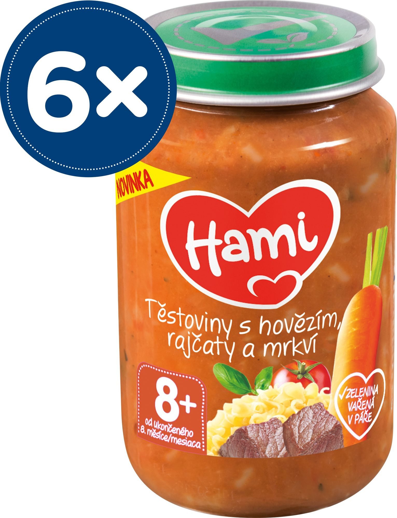 Příkrm HAMI Těstoviny s hovězím, rajčaty a mrkví 6× 200 g