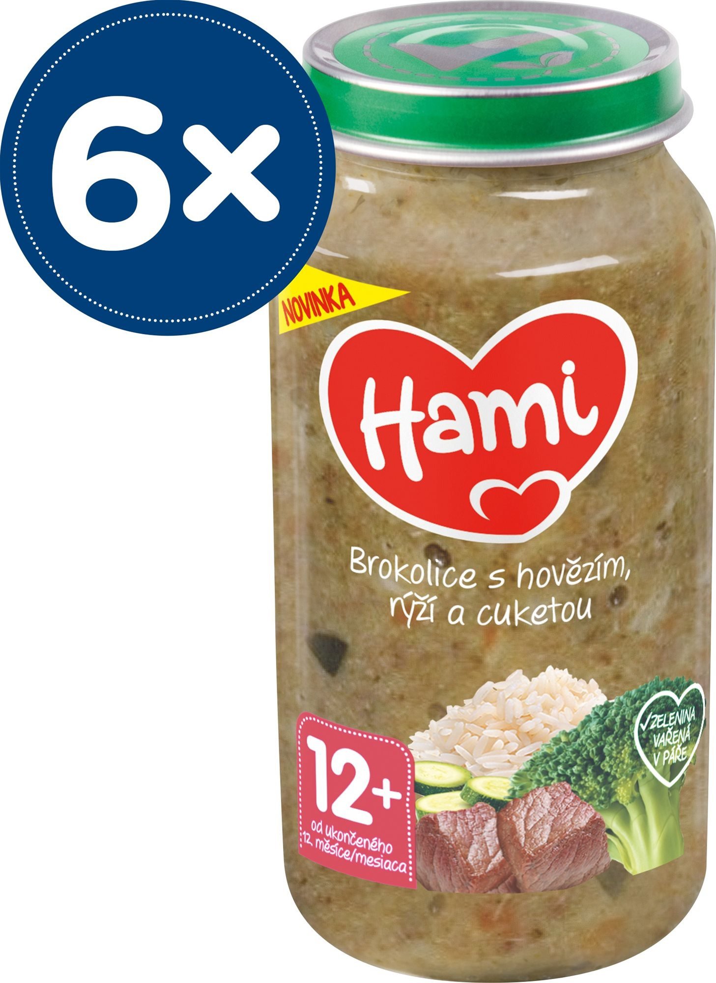 Příkrm HAMI Brokolice s hovězím, rýží a cuketou 6× 250 g