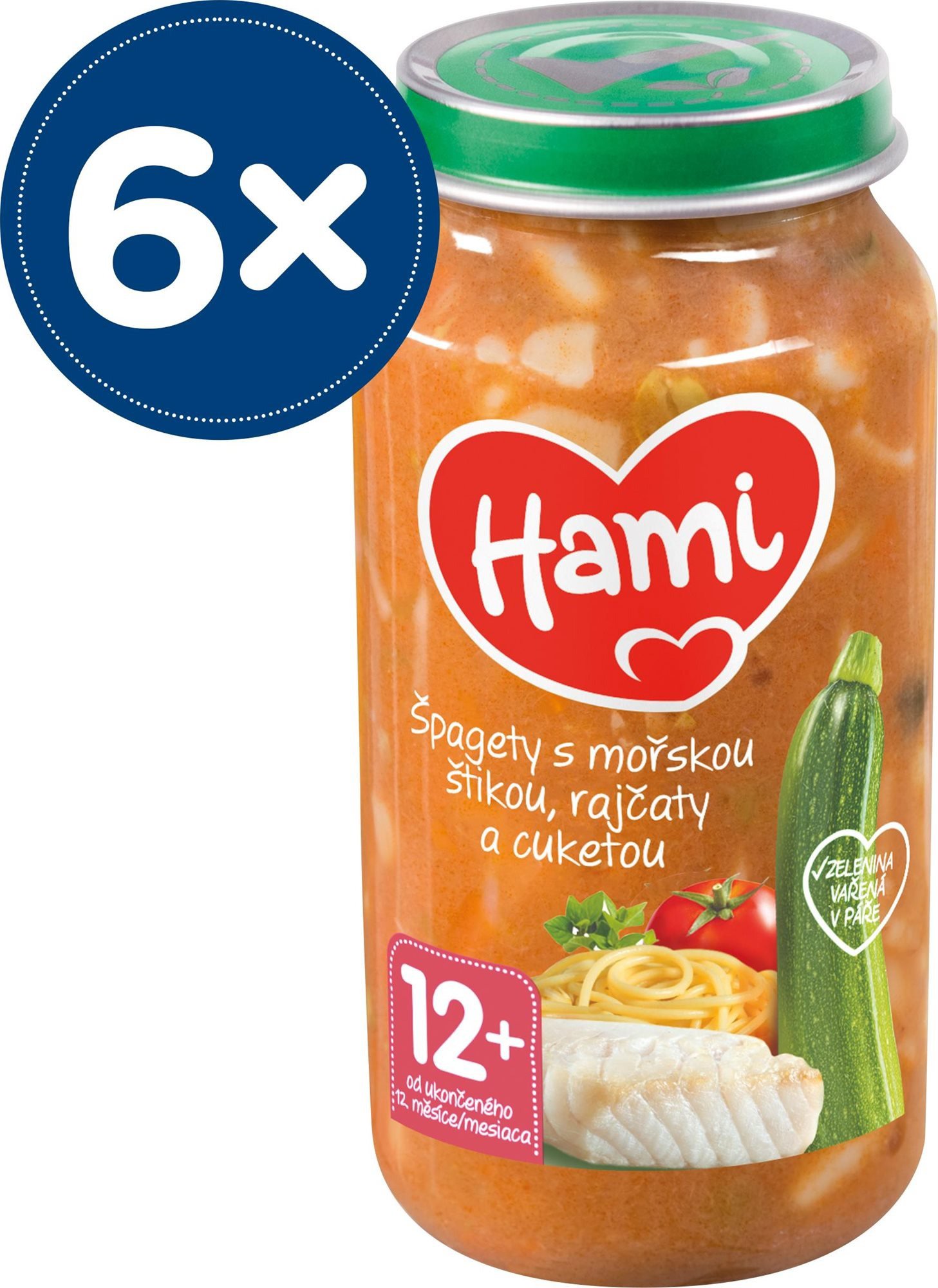 Příkrm HAMI Špagety s mořskou štikou, rajčaty a cuketou 6× 250 g