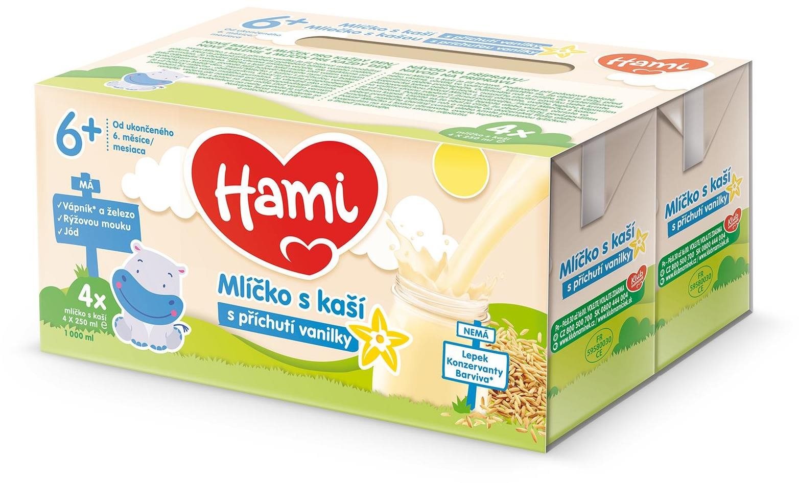 Tekutý příkrm Hami mlíčko s kaší - vanilka