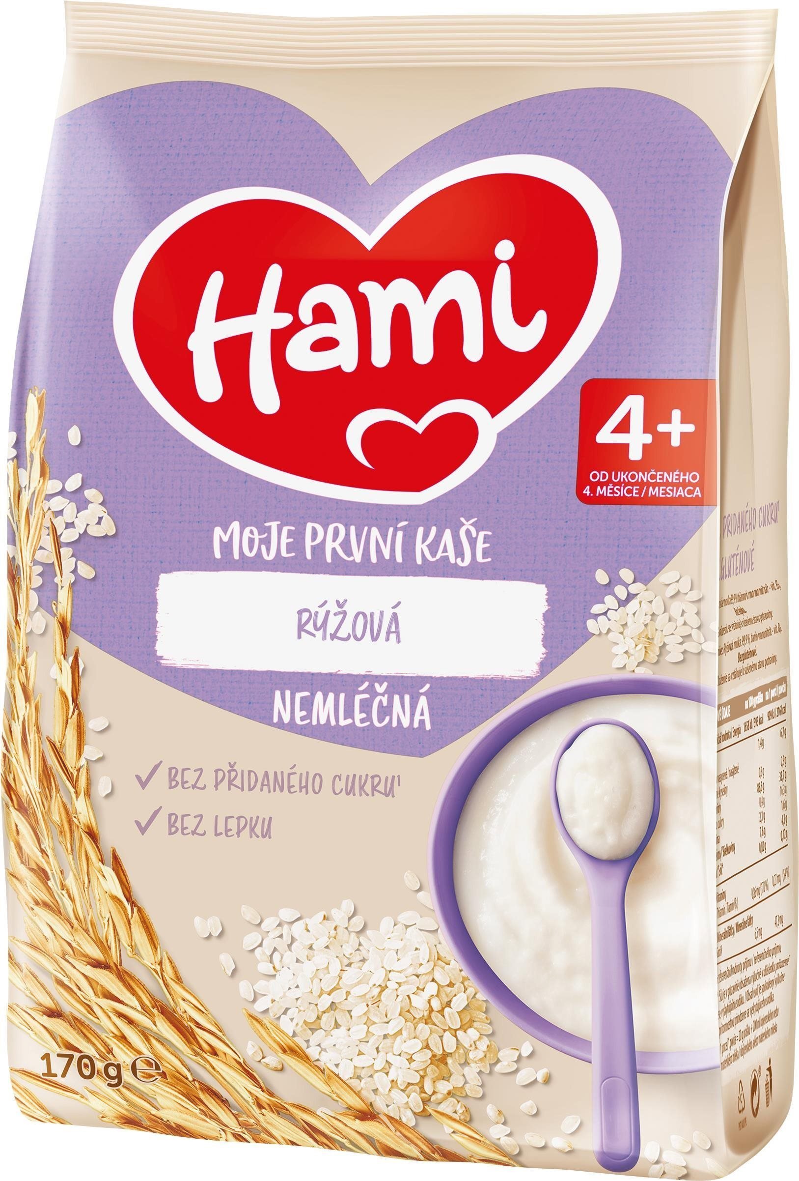 Nemléčná kaše Hami Moje první kaše nemléčná rýžová 4+, 170 g