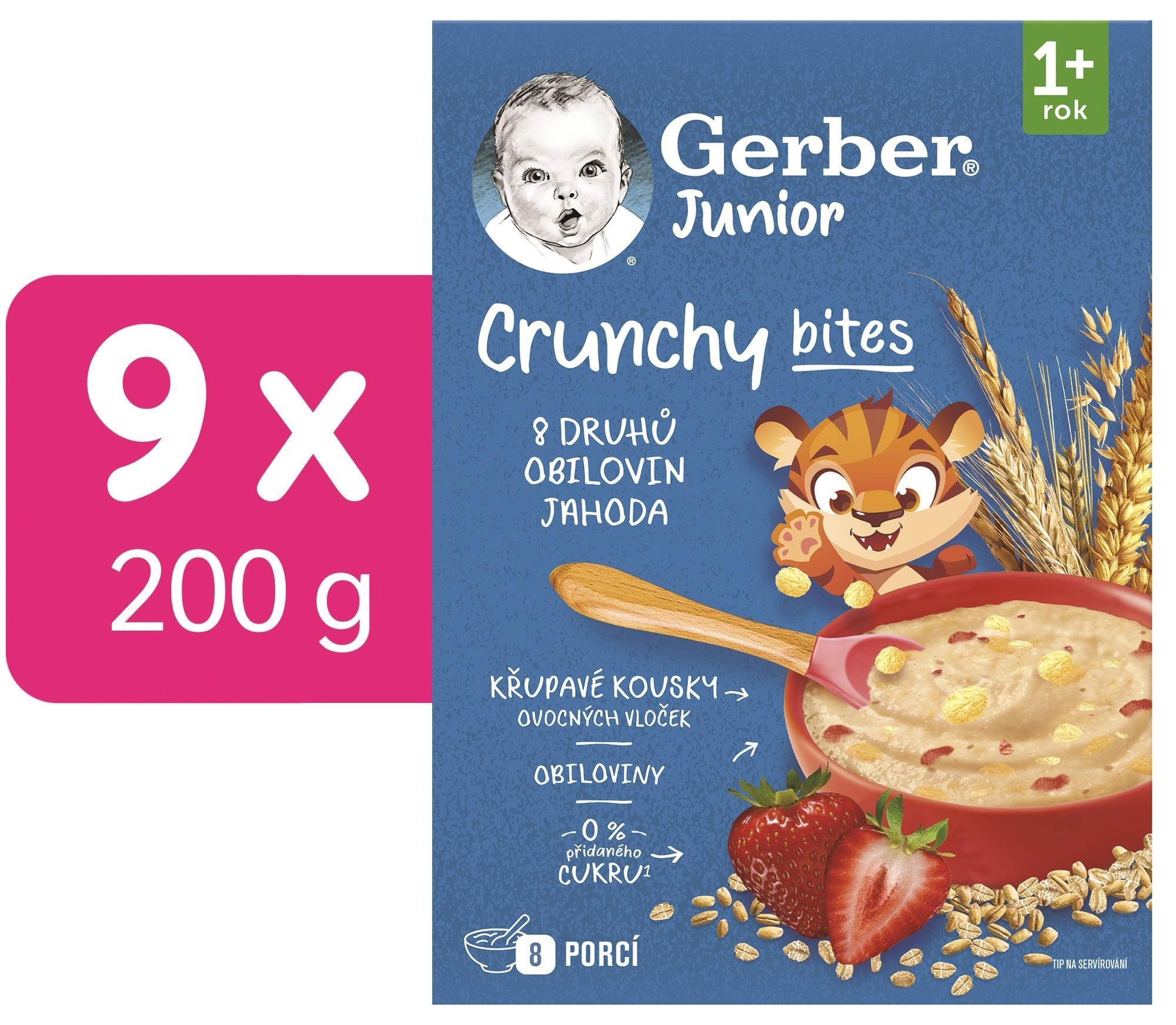 Nemléčná kaše GERBER Junior nemléčná kaše jahodová s křupavými kousky 9× 200 g